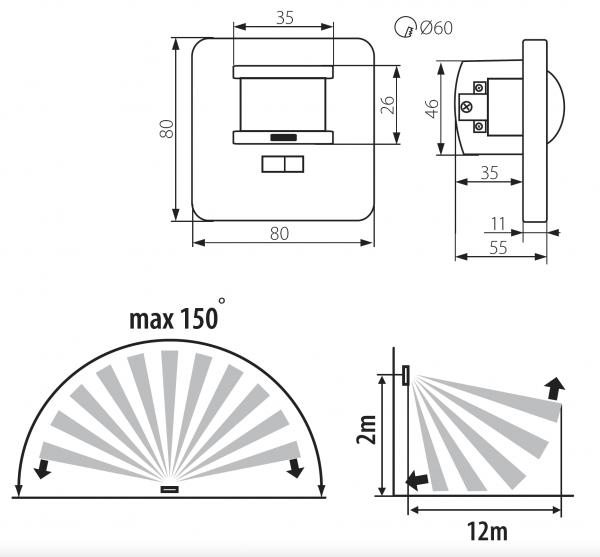 Kanlux - Bewegungsmelder MERGE JQ-L 360° 9m